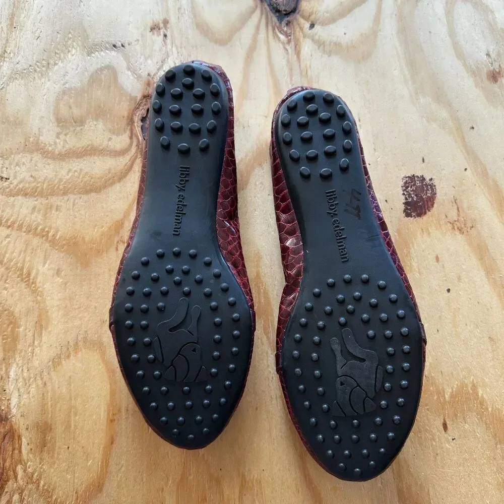 Libby Edelman Burgundy Croc Chain Ballet Flats - 9W